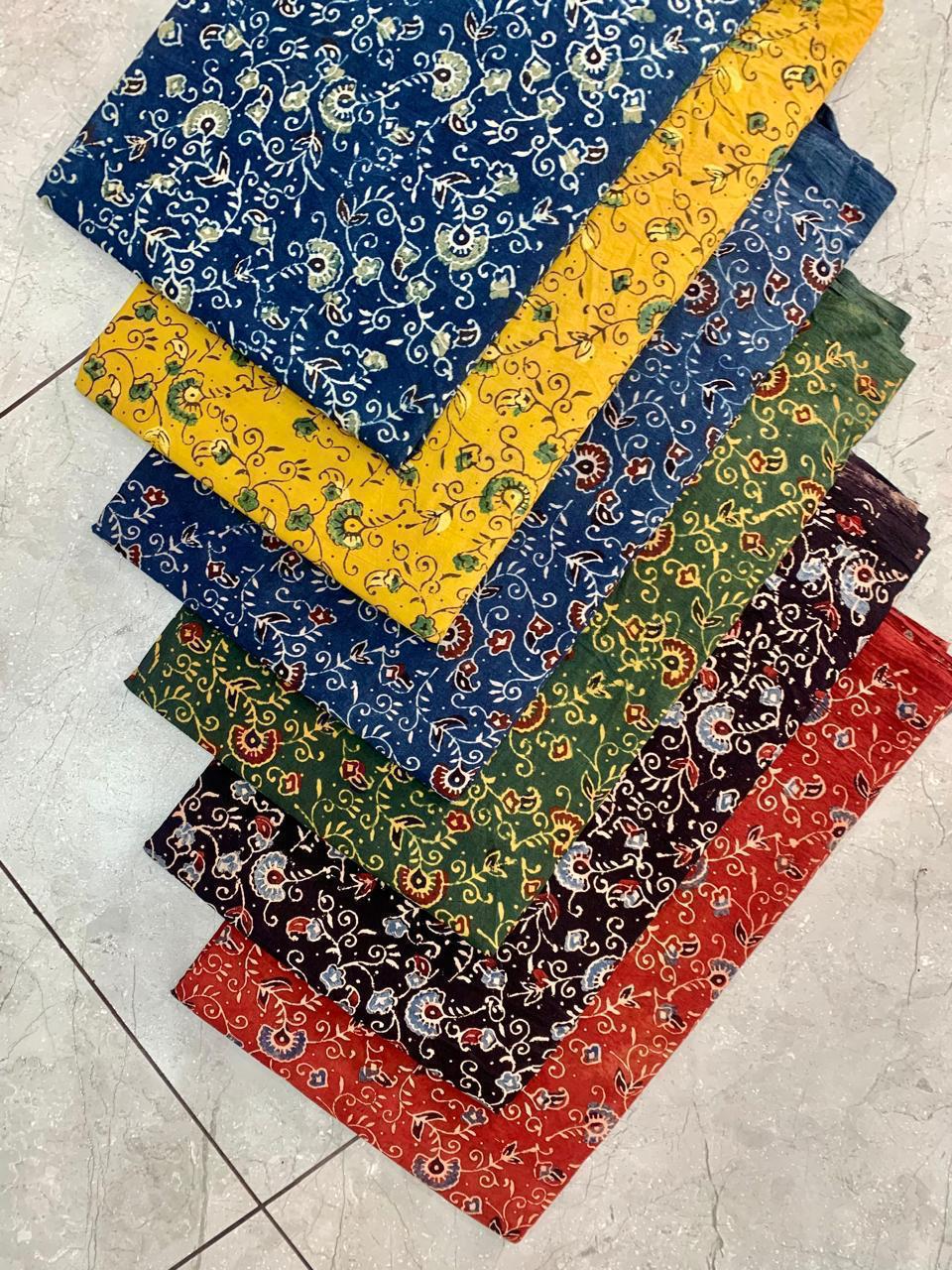 Ajrakh pure cotton handblock printed fabric with stripes in artisan pattern